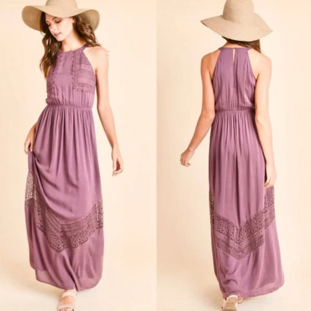 Altar'd State purple bohemian style flowy long dress, size small